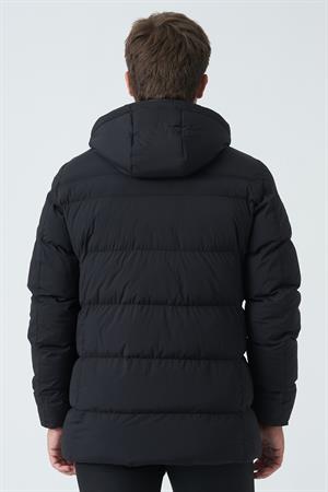 Siyah Çıkarılabilir Kapüşonlu Fermuar Cepli Şişme Mont