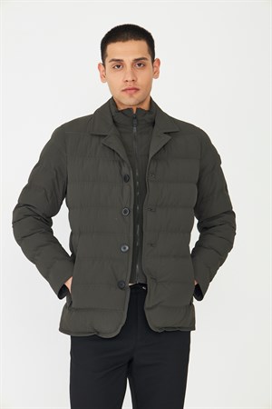 Haki Kapitone Çıkarılabilir Yelekli Şişme Mont