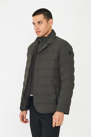 Haki Kapitone Çıkarılabilir Yelekli Şişme Mont