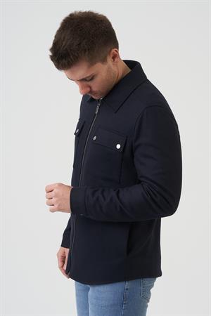 Lacivert Slim Fit Fermuarlı İki Cepli Sıcak Tutan Mont