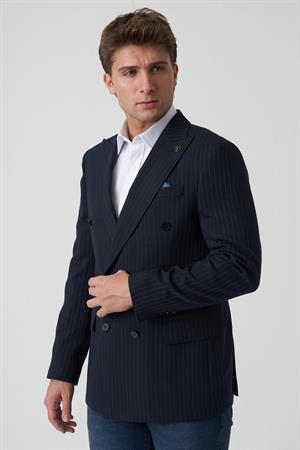 White Stone Amadora C4021 Slim Fit 6 Drop Kruvaze Ceket Desenli