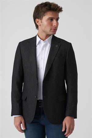 White Stone Amadora C4021 Slim Fit 6 Drop Kruvaze Ceket Desenli