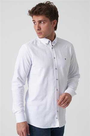 White Stone Aveiro G2513 Slim Fit Desenli Gömlek Beyaz