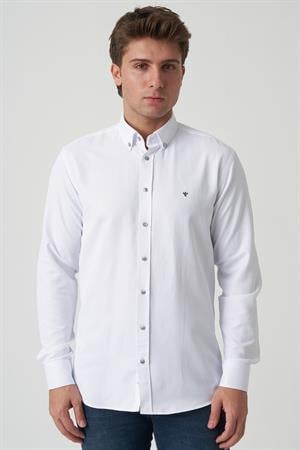 White Stone Aveiro G2513 Slim Fit Desenli Gömlek Beyaz