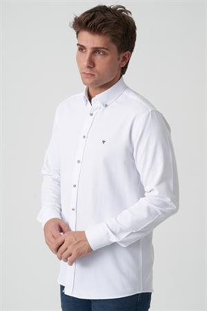 White Stone Aveiro G2513 Slim Fit Desenli Gömlek Beyaz