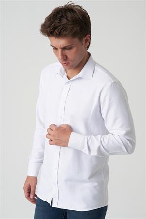 White Stone Braga G2517 Slim Fit Desenli Beyaz Gömlek