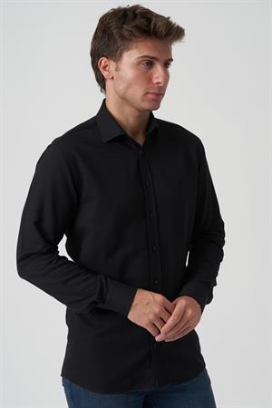 White Stone Caldas da Rainha G2518 Slim Fit Gömlek Desenli Siyah