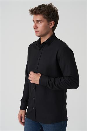 White Stone Caldas da Rainha G2518 Slim Fit Gömlek Desenli Siyah