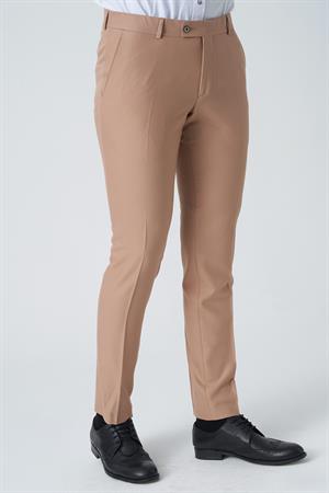 Bej Slim Fit Yan Cepli Fermuar Kapama Kumaş Pantolon