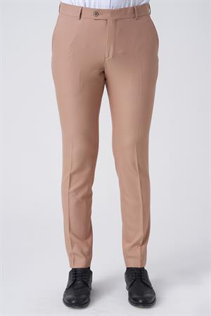 Bej Slim Fit Yan Cepli Fermuar Kapama Kumaş Pantolon