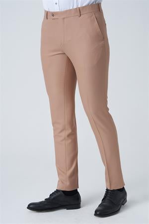 Bej Slim Fit Yan Cepli Fermuar Kapama Kumaş Pantolon