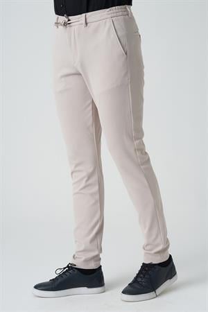 	White Stone Barreiro P1036 Slim Fit Twis Bağcıklı Likralı Jogger Pantolon Bej