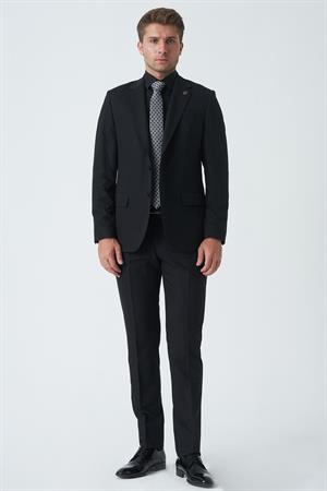 Siyah Slim Fit Kalıp Klasik Esnek Likralı Kapaklı Cepli Takım Elbise