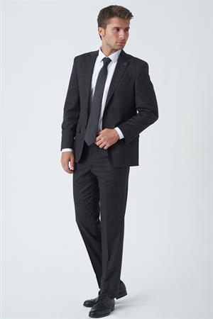 Siyah Slim Fit Kalıp Efektli Kumaş Esnek Likralı Kapaklı Cepli Takım Elbise