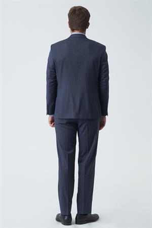 Mavi Slim Fit Kalıp Efektli Kumaş Esnek Likralı Kapaklı Cepli Takım Elbise