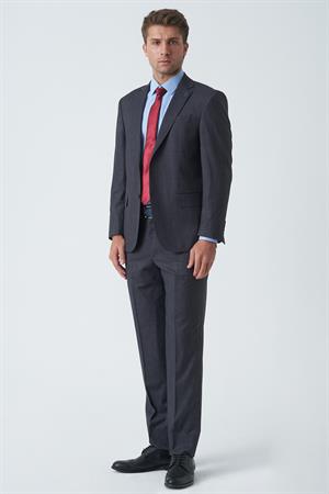 Antrasit Slim Fit Kalıp Efektli Kumaş Esnek Likralı Kapaklı Cepli Takım Elbise