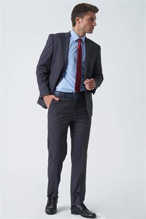 Antrasit Slim Fit Kalıp Efektli Kumaş Esnek Likralı Kapaklı Cepli Takım Elbise