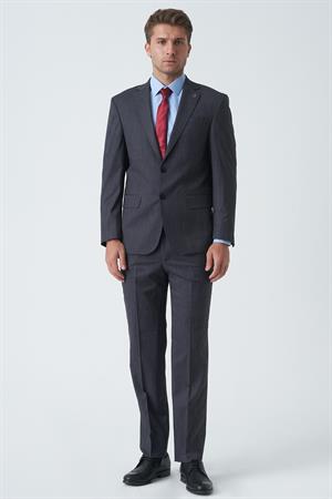 Antrasit Slim Fit Kalıp Efektli Kumaş Esnek Likralı Kapaklı Cepli Takım Elbise