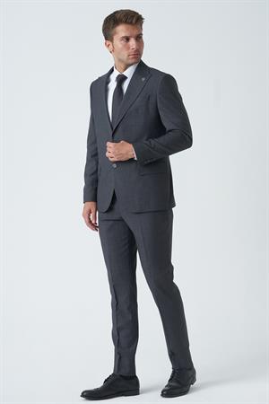 Gri Slim Fit Kalıp Esnek Likralı Kapaklı Cepli Takım Elbise