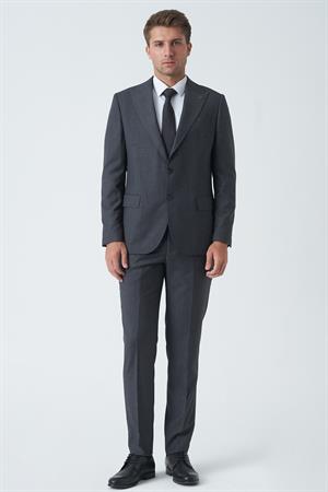 Gri Slim Fit Kalıp Esnek Likralı Kapaklı Cepli Takım Elbise