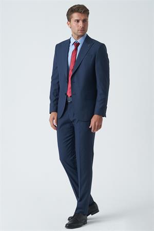 Koyu Mavi Slim Fit Kalıp Esnek Likralı Kapaklı Cepli Takım Elbise