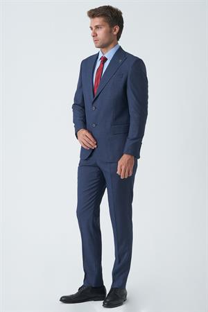 Mavi Slim Fit Kalıp Esnek Likralı Kapaklı Cepli Takım Elbise