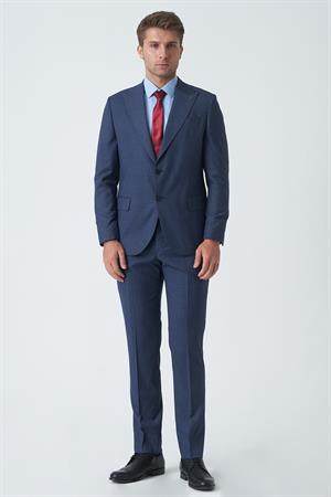 Mavi Slim Fit Kalıp Esnek Likralı Kapaklı Cepli Takım Elbise
