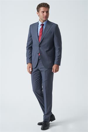 Koyu Mavi Slim Fit Kalıp Esnek Likralı Kapaklı Cepli Takım Elbise