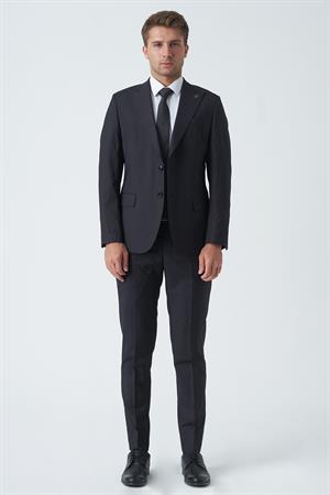 Siyah Slim Fit Kalıp Esnek Likralı Kapaklı Cepli Takım Elbise