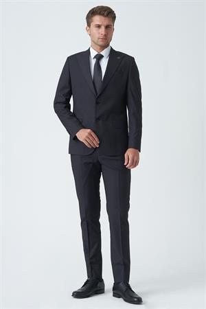 Siyah Slim Fit Kalıp Esnek Likralı Kapaklı Cepli Takım Elbise