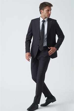 Siyah Slim Fit Kalıp Esnek Likralı Kapaklı Cepli Takım Elbise