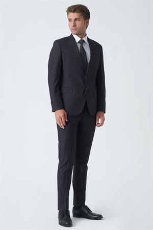 Siyah Slim Fit Kalıp Esnek Likralı Kapaklı Cepli Takım Elbise