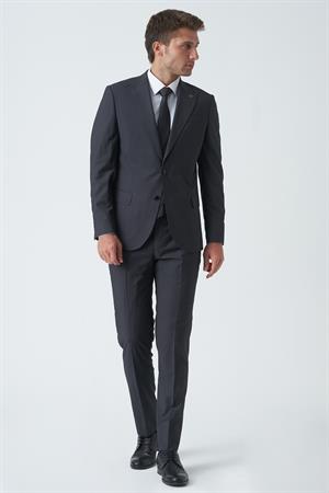 Antrasit Slim Fit Kalıp Esnek Likralı Kapaklı Cepli Takım Elbise