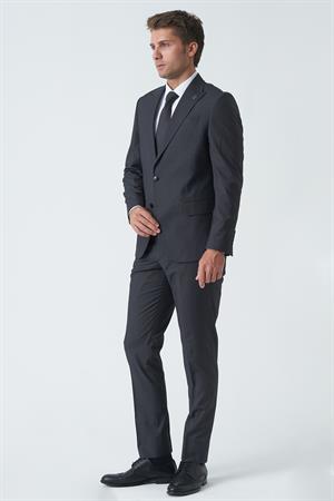 Antrasit Slim Fit Kalıp Esnek Likralı Kapaklı Cepli Takım Elbise