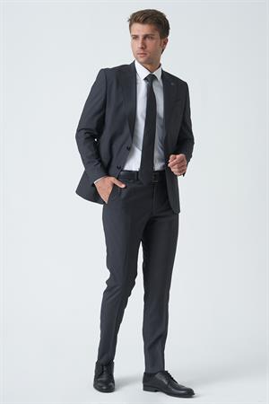 Antrasit Slim Fit Kalıp Esnek Likralı Kapaklı Cepli Takım Elbise