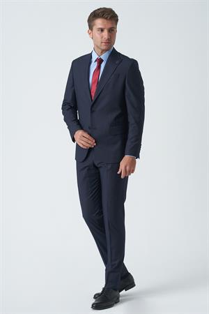 Lacivert Slim Fit Kalıp Esnek Likralı Kapakl Cepli Takım Elbise