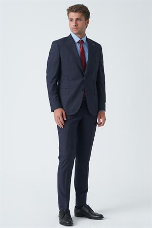 Lacivert Slim Fit Kalıp Esnek Likralı Kapakl Cepli Takım Elbise