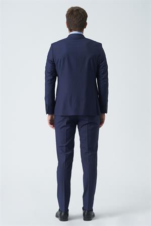 Koyu Mavi Slim Fit Kalıp Esnek Likralı Kapaklı Cepli Takım Elbise