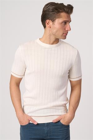 WHİTE STONE  2025-Y  25050 O YAKA FİTİLLİ TSHIRT    EKRU