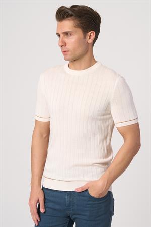 WHİTE STONE  2025-Y  25050 O YAKA FİTİLLİ TSHIRT    EKRU