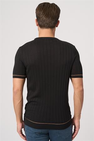 WHİTE STONE  2025-Y  25050 O YAKA FİTİLLİ TSHIRT    SİYAH