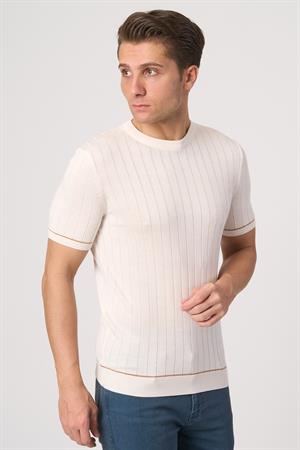 WHİTE STONE  2025-Y  25050 O YAKA FİTİLLİ TSHIRT    EKRU