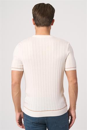 WHİTE STONE  2025-Y  25050 O YAKA FİTİLLİ TSHIRT    EKRU