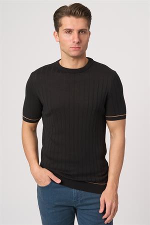 WHİTE STONE  2025-Y  25050 O YAKA FİTİLLİ TSHIRT    SİYAH