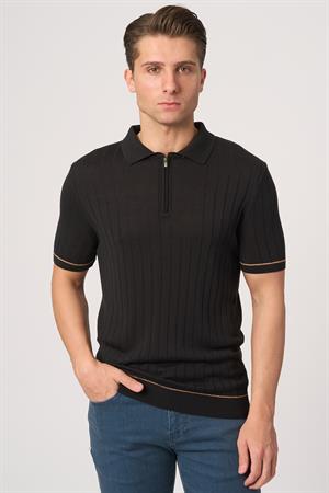 WHİTE STONE  2025-Y  25055  POLA YAKA FERMUARLI TSHIRT    SİYAH