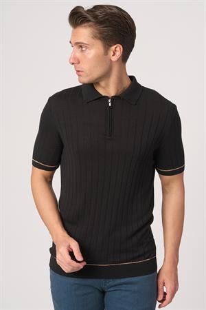 WHİTE STONE  2025-Y  25055  POLA YAKA FERMUARLI TSHIRT    SİYAH