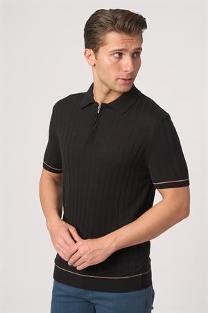 WHİTE STONE  2025-Y  25055  POLA YAKA FERMUARLI TSHIRT    SİYAH