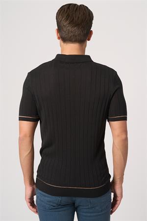 WHİTE STONE  2025-Y  25055  POLA YAKA FERMUARLI TSHIRT    SİYAH