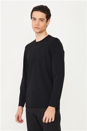 Siyah Bisiklet Yaka Uzun Kol Düz Basic 