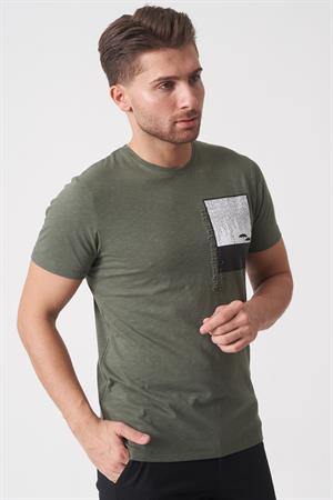 White Stone Brasília 3148 Slim Fit Pamuklu Likralı Bisiklet Yaka T-Shirt  Haki